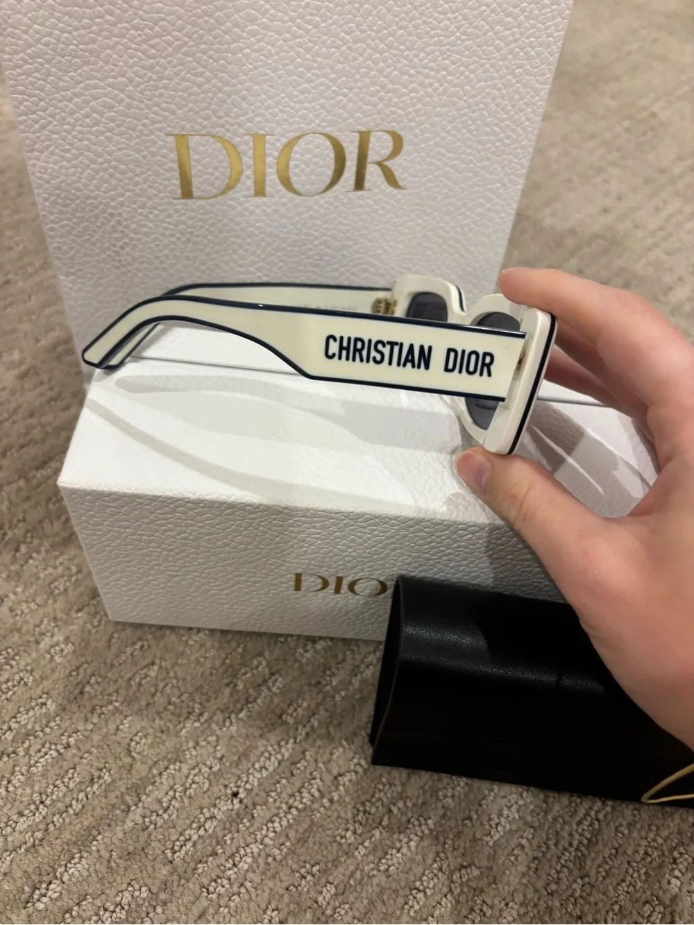 Dior White Frame Sunglasses with Dark Blue Lenses